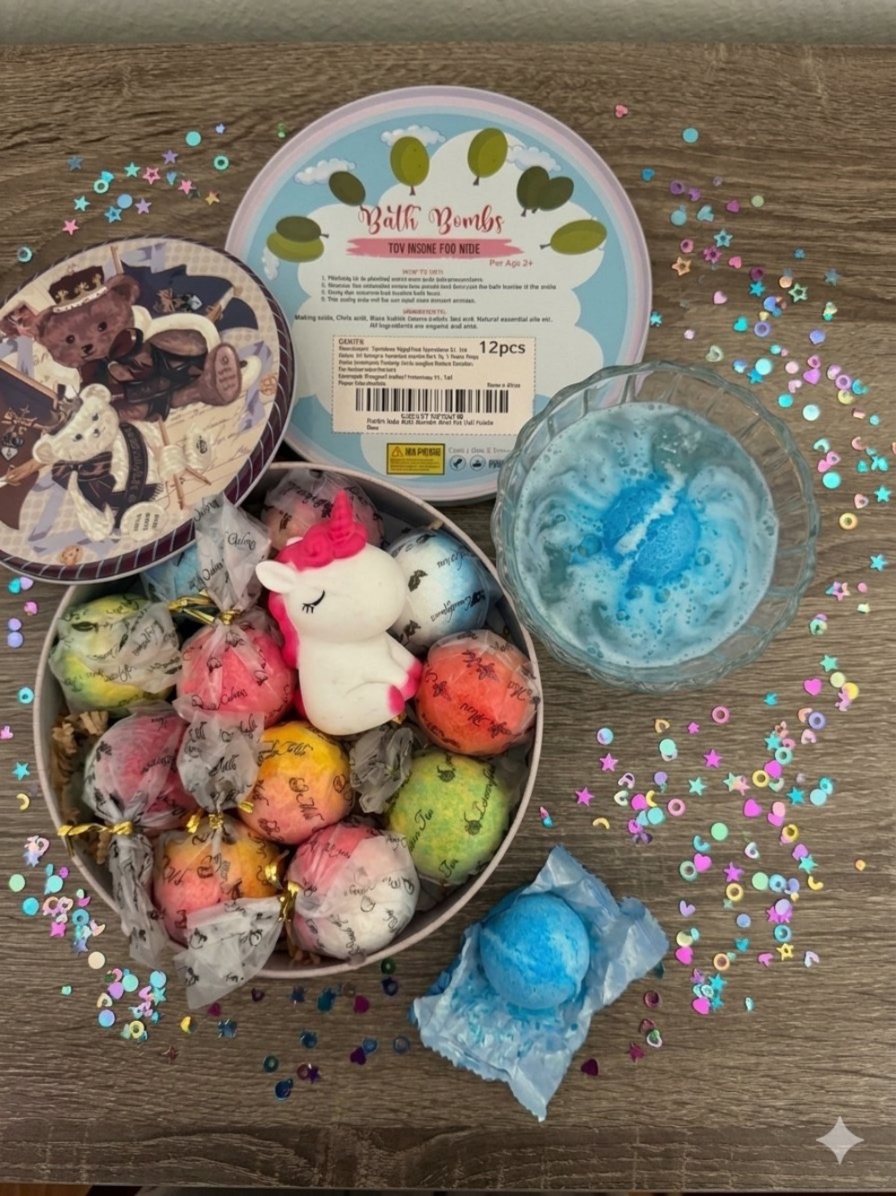 Kids Bath Bomb Set with Surprise Toy inside and Rubber Unicorn